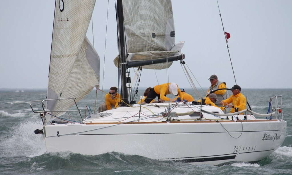Action on day one on Gary McCarthy’s Brilliant Pearl as the team go through their last tack of the day as they power into four across the line - Ensign Yachts QLD French Yacht Challenge and Beneteau Cup 2011 © Tracey Johnstone
